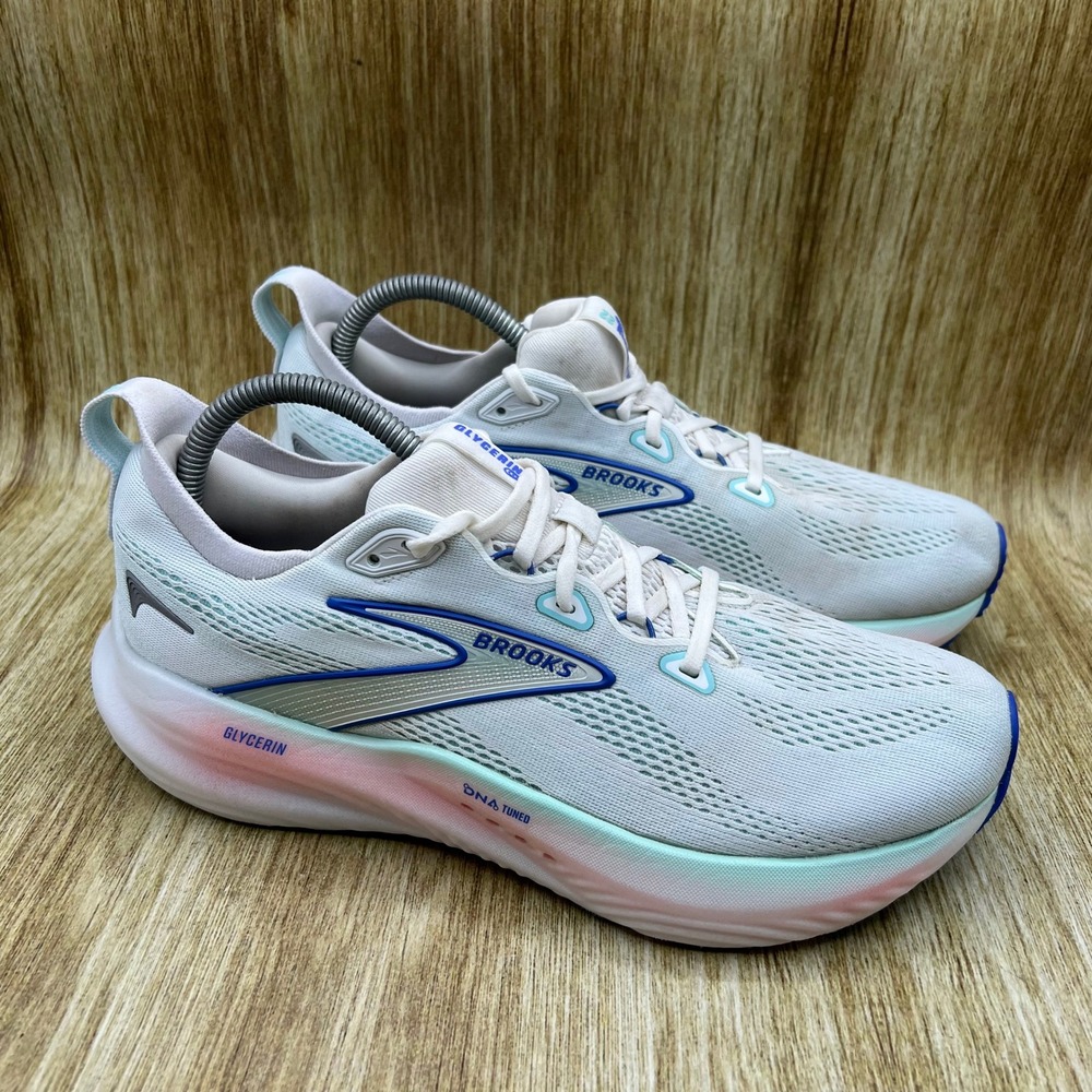 Brooks Glycerin 22 Running Shoes Women's 11 White Limpet Blue Pink 1204341B110